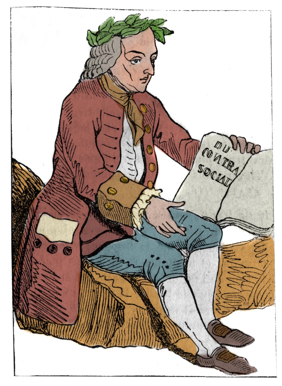 法兰西共和国的游戏卡（1793年）于1792年9月21日在国民大会上发表，在王国灭亡之后：让-雅克（Jean Jacques）-卢梭 "对社会契约"（1712-1778）的特征下的哲学家的特征 作者 未知艺术家