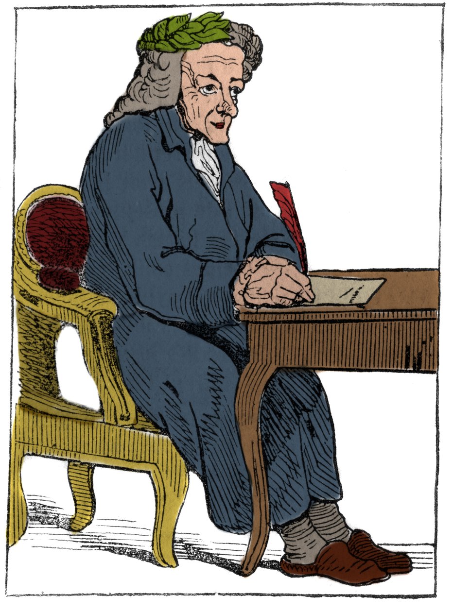 法兰西共和国的游戏卡（1793年）于1792年9月21日在国民大会上发表，在王国灭亡之后：法国作家和哲学家弗朗索瓦-马里-阿鲁埃（Franco-Marie Arouet dit Voltaire）的特征下的哲学家的性格。 作者 未知艺术家