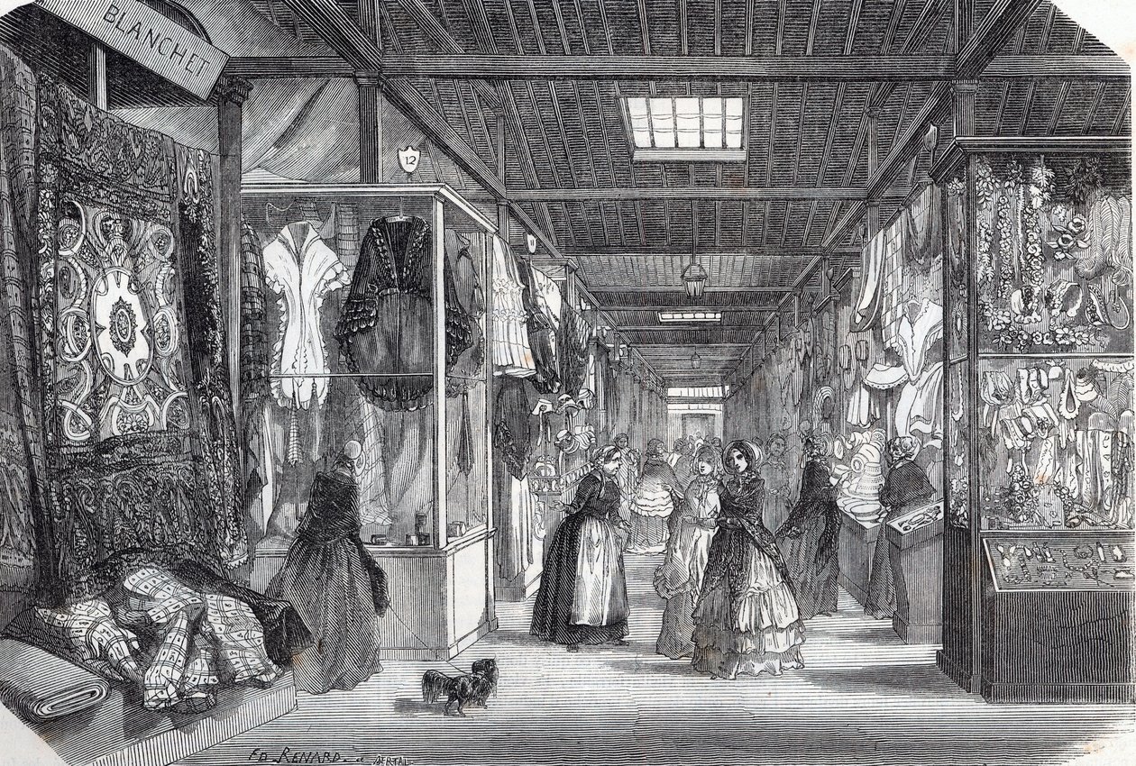 19世纪巴黎的皇家宫殿（Palais-Royal）--埃德蒙-特克西尔1852年所作的 "巴黎表 "中的雕版画 作者 未知艺术家