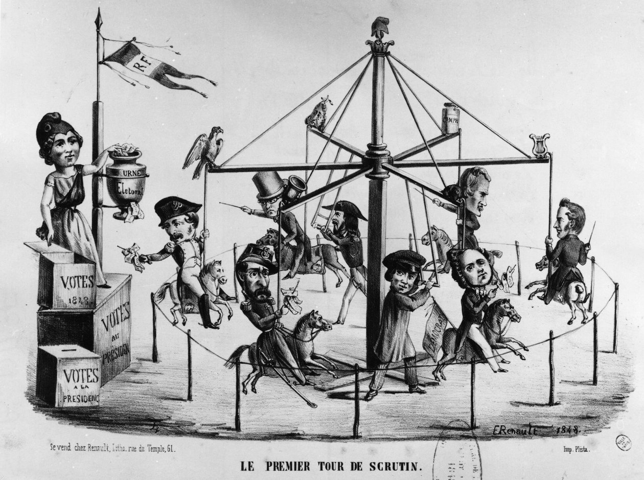 1848 年第一轮总统选举卡通片。路易-拿破仑·波拿巴用鹰象征... 作者 未知艺术家