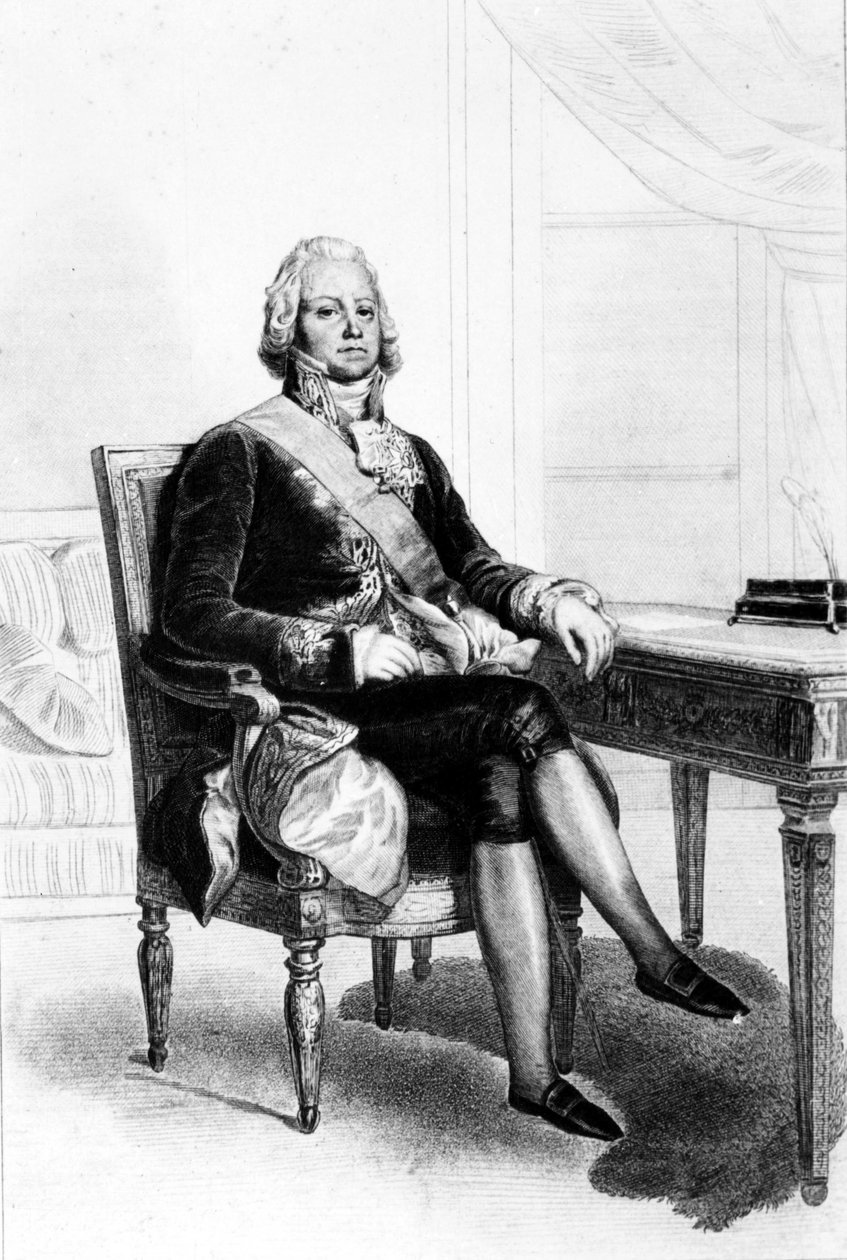 查尔斯·莫里斯·德·塔列朗·佩里戈尔（Charles Maurice de Talleyrand Périgord，1754-1838 年），法国政治家。 19 世纪的雕刻。 作者 未知艺术家