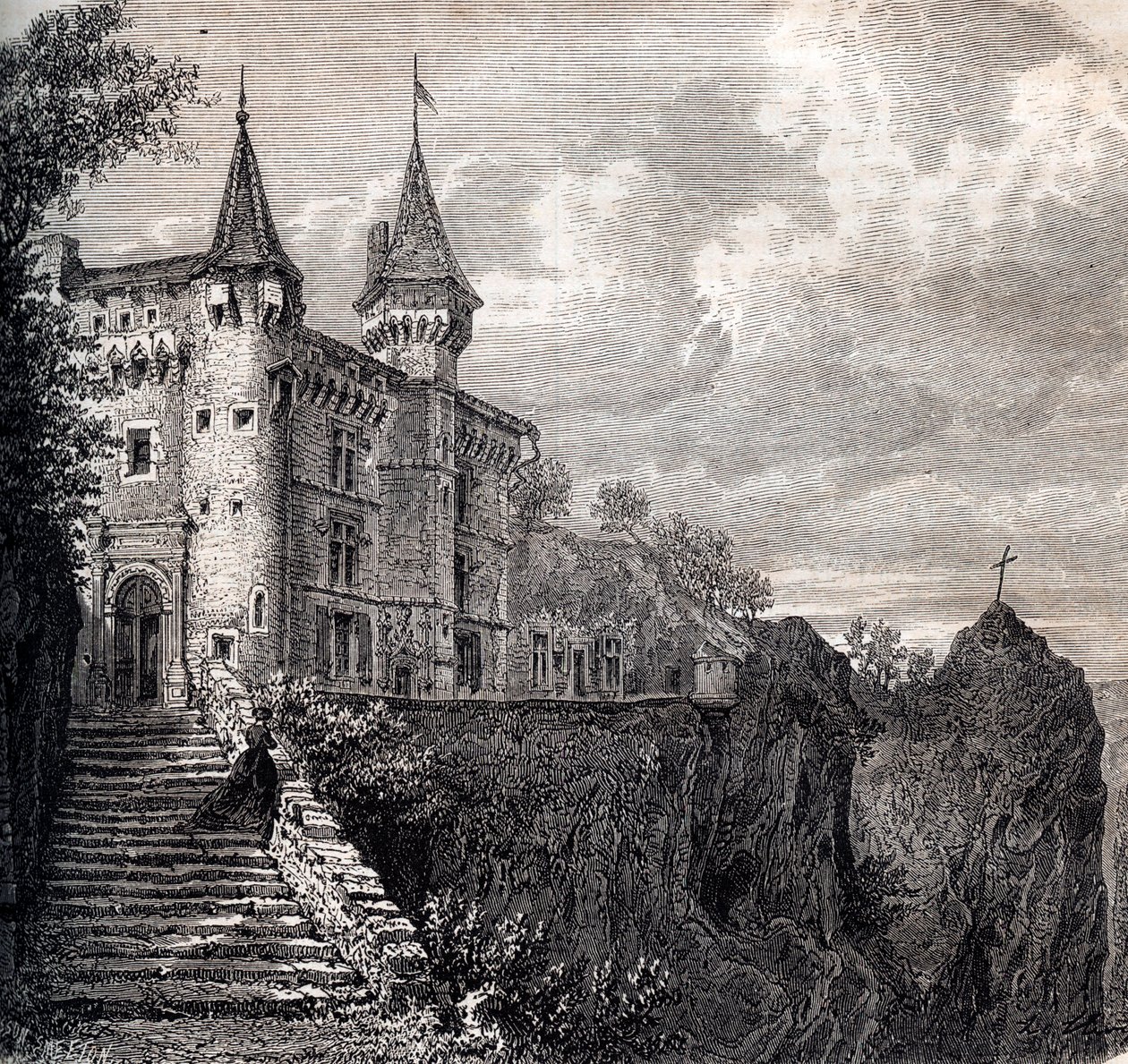 Saint Paulien的Chateau de la Rochelambert (chateau-de-la-rochelambert) - Haute-Loire - Auvergne-Rhone-Alpes - 1867年左右的雕刻品 作者 未知艺术家