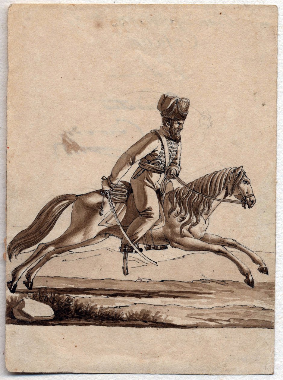 "Chef (ataman) cosaque"（哥萨克的阿塔曼）无名画 1818年 灰色 11,4x8,2厘米 私人收藏 作者 未知艺术家