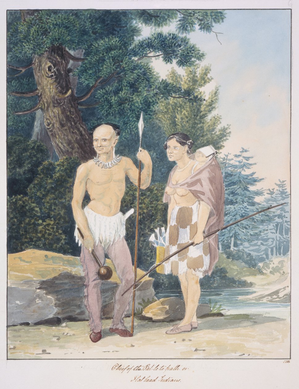 Pal-lo-to-path 或 Flathead 印第安人的酋长，c.1843-50（水彩画） 作者 未知艺术家