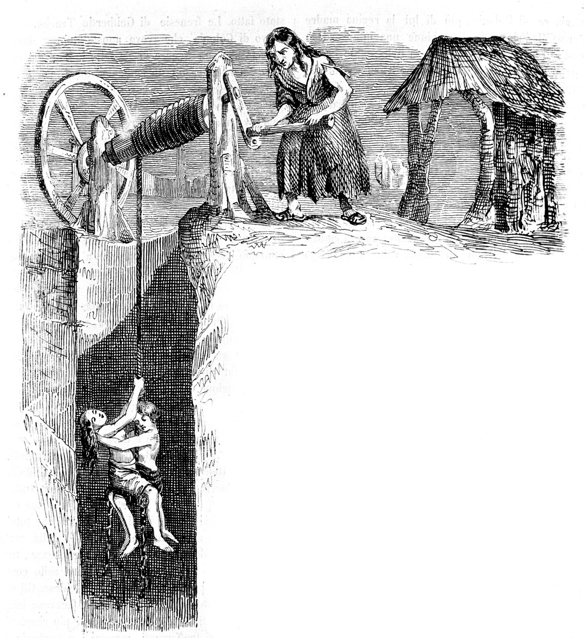 大约 1840 年，孩子们潜入英格兰的一个煤矿。 作者 未知艺术家