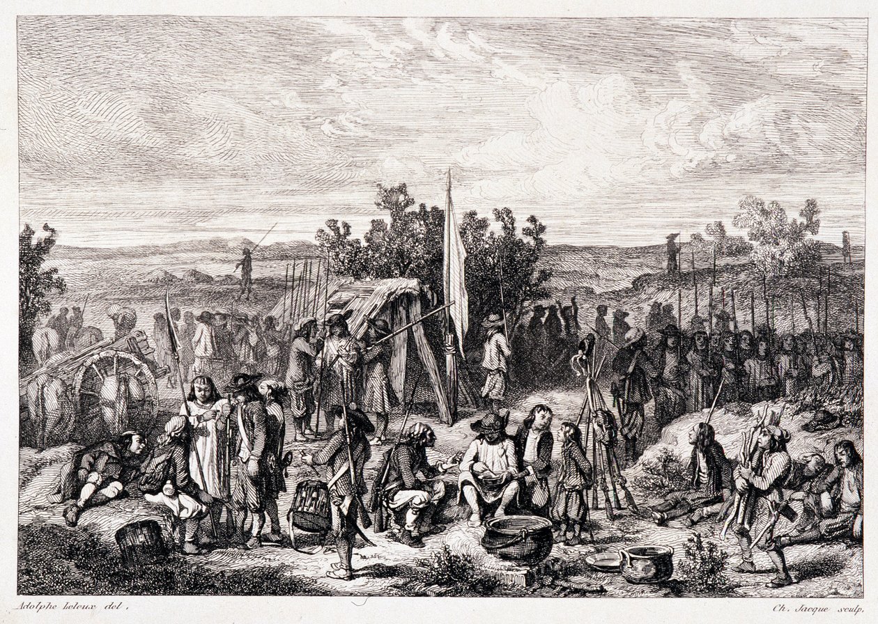 Chouans au bivouac - 在“古代和现代布列塔尼”中，Pitre-Chevalier，W. Coquebert 编辑 作者 未知艺术家