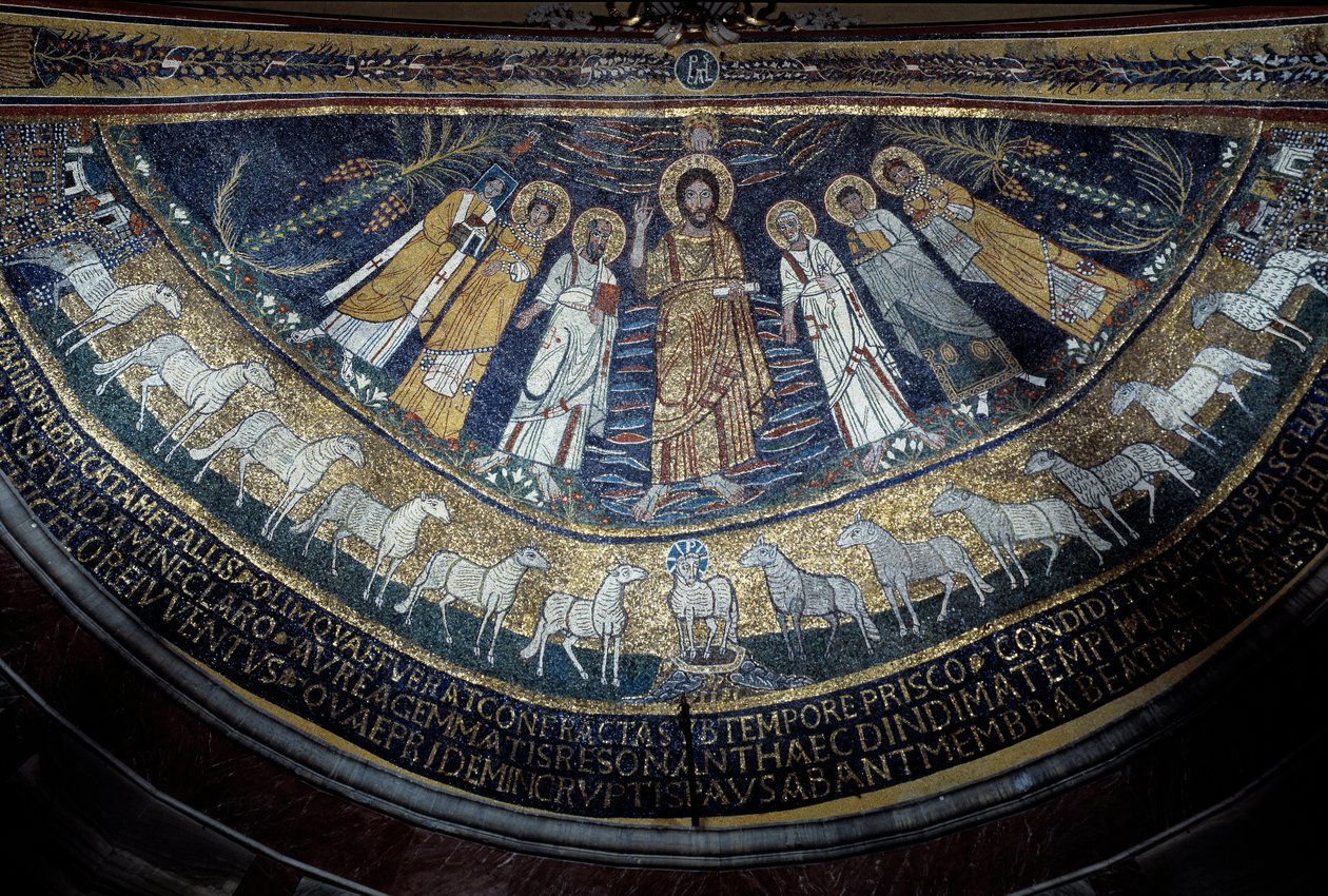 Christ among St Paul, St Cecilia, St Pascal, St Peter, St Valeriano and St Agata (mosaic, 821) 作者 未知艺术家