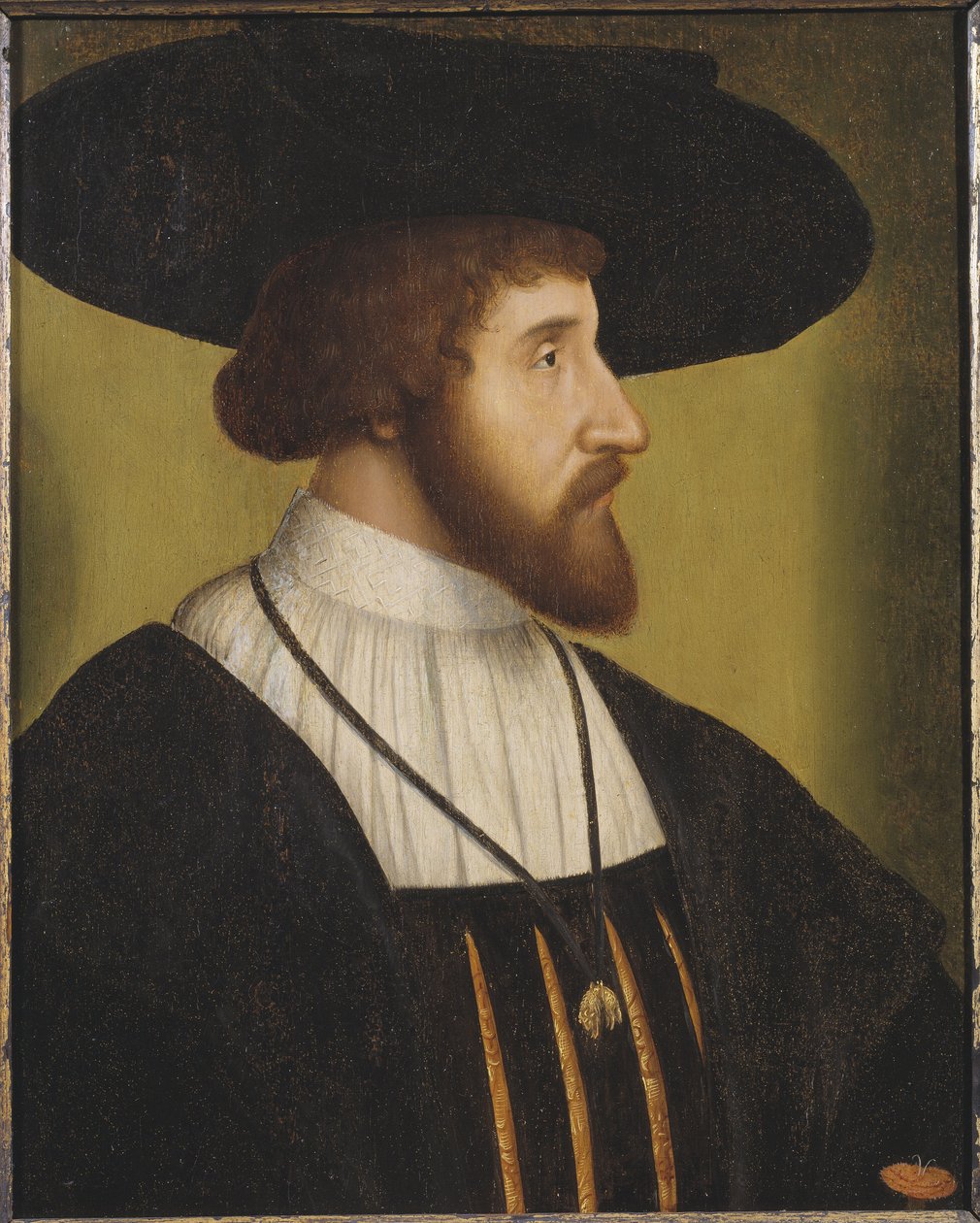 Christian II de Danemark, de Suede et de Norvege - Portrait of the King Christian II of Denmark (1481-1559), Anonymous . Oil on wood, First Half of 16th cen.. Dimension : 38x30 cm. Nationalmuseum Stockholm 作者 未知艺术家