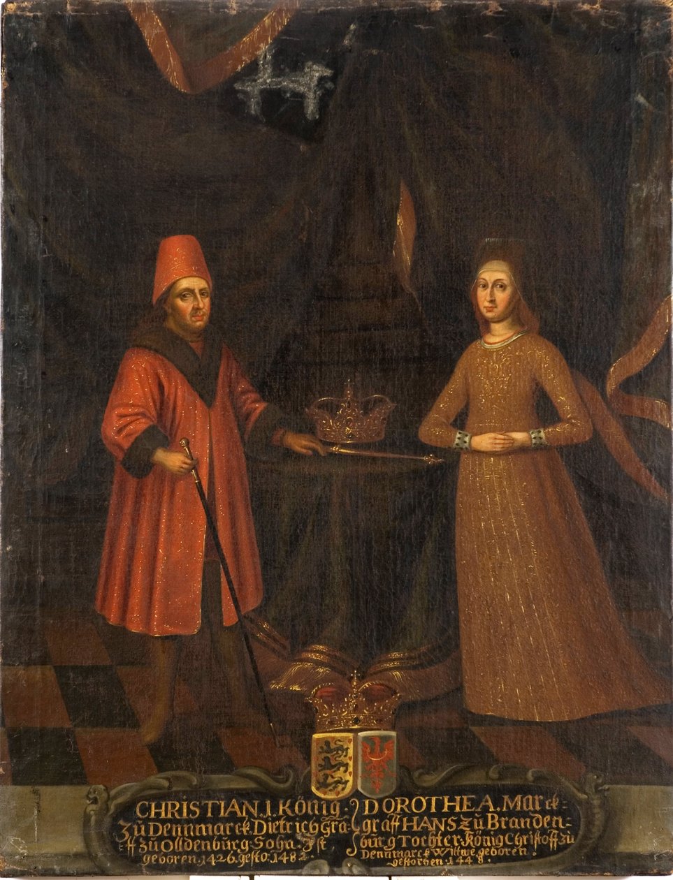 Christian I de Danemark, Norvege et Suede et la reine Dorothee de Brandebourg Kulmbach - King Christian I of Denmark (1426-1481) and Queen Dorothea (1430-1496), Anonymous . Oil on canvas. Dimension : 102x80 cm. Nationalmuseum Stockholm 作者 未知艺术家