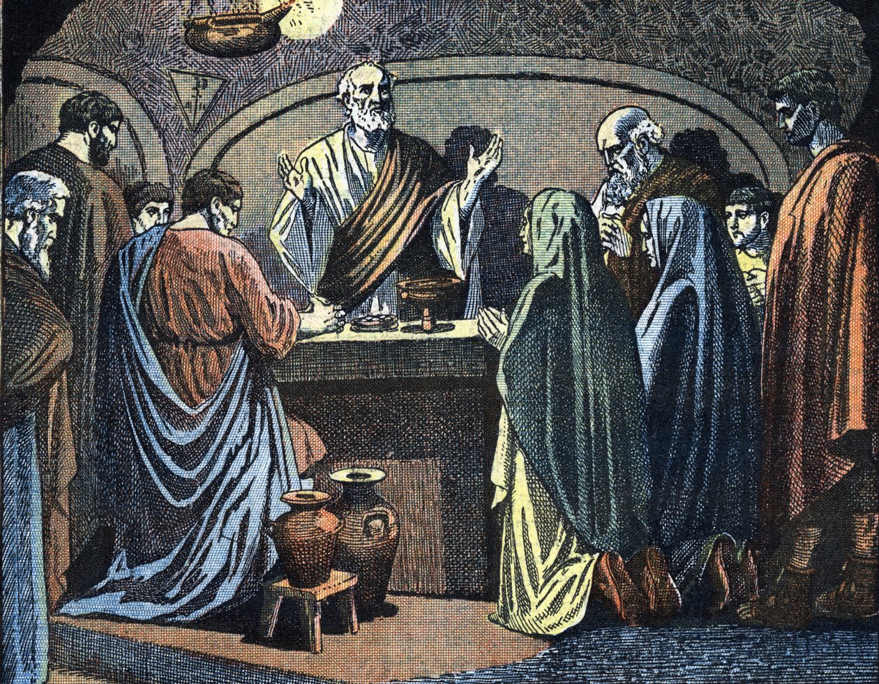 基督徒在地下墓穴庆祝复活节 插图选自《Le Pelerin 作者 未知艺术家