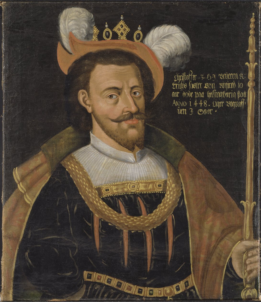 Christophe de Baviere (Christophe III roi de Danemark, Suede et Norvege) - 巴伐利亚的克里斯托弗 (1416-1448)，丹麦、瑞典和挪威国王，无名。 布面油画。 尺寸：78x56 厘米。 斯德哥尔摩国家博物馆 作者 未知艺术家