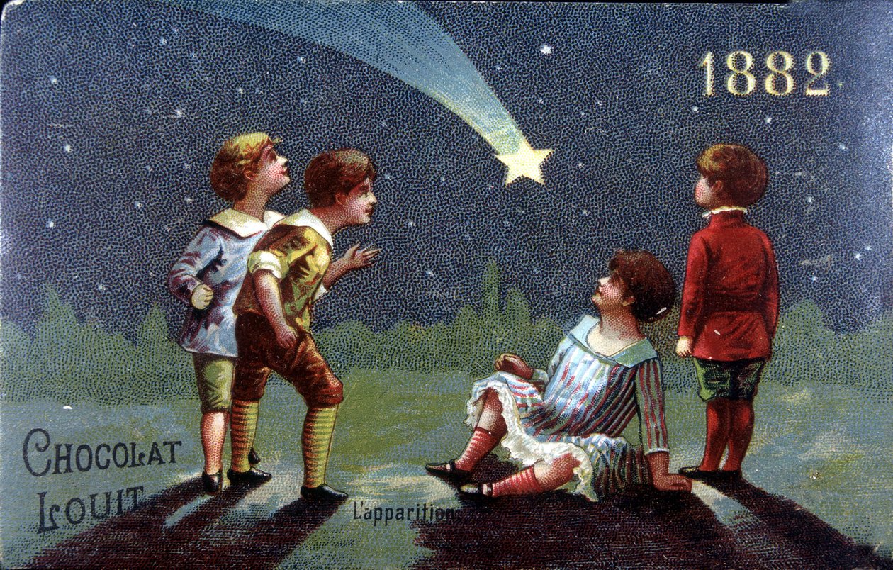 1882年的铬版画Chocolat Louit。孩子们在星星出现时许下了愿望。 作者 未知艺术家