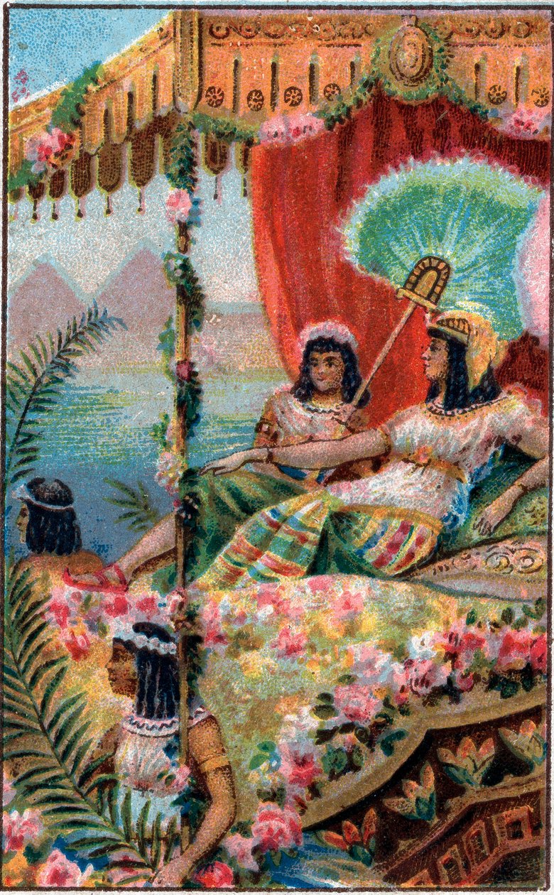 Cleopatre Cleopatre VII Thea Philopator（公元前69-30年），古埃及女王，与她的仆人在一起--19世纪末的铬版画 作者 未知艺术家