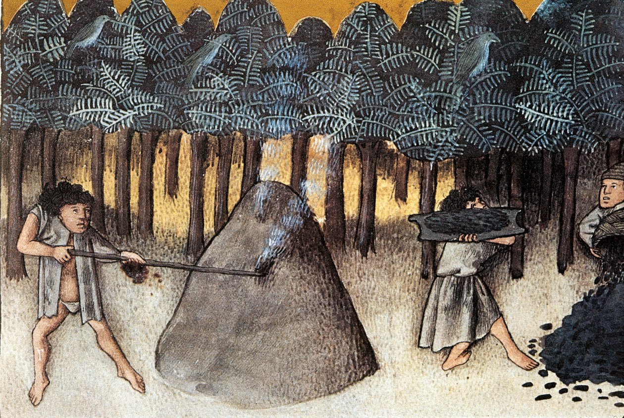 煤矿开采，取自 De natura rerum 的缩影，Thomas de Cantimpre（1201-1272）13 世纪格拉纳达。 大学图书馆 作者 未知艺术家