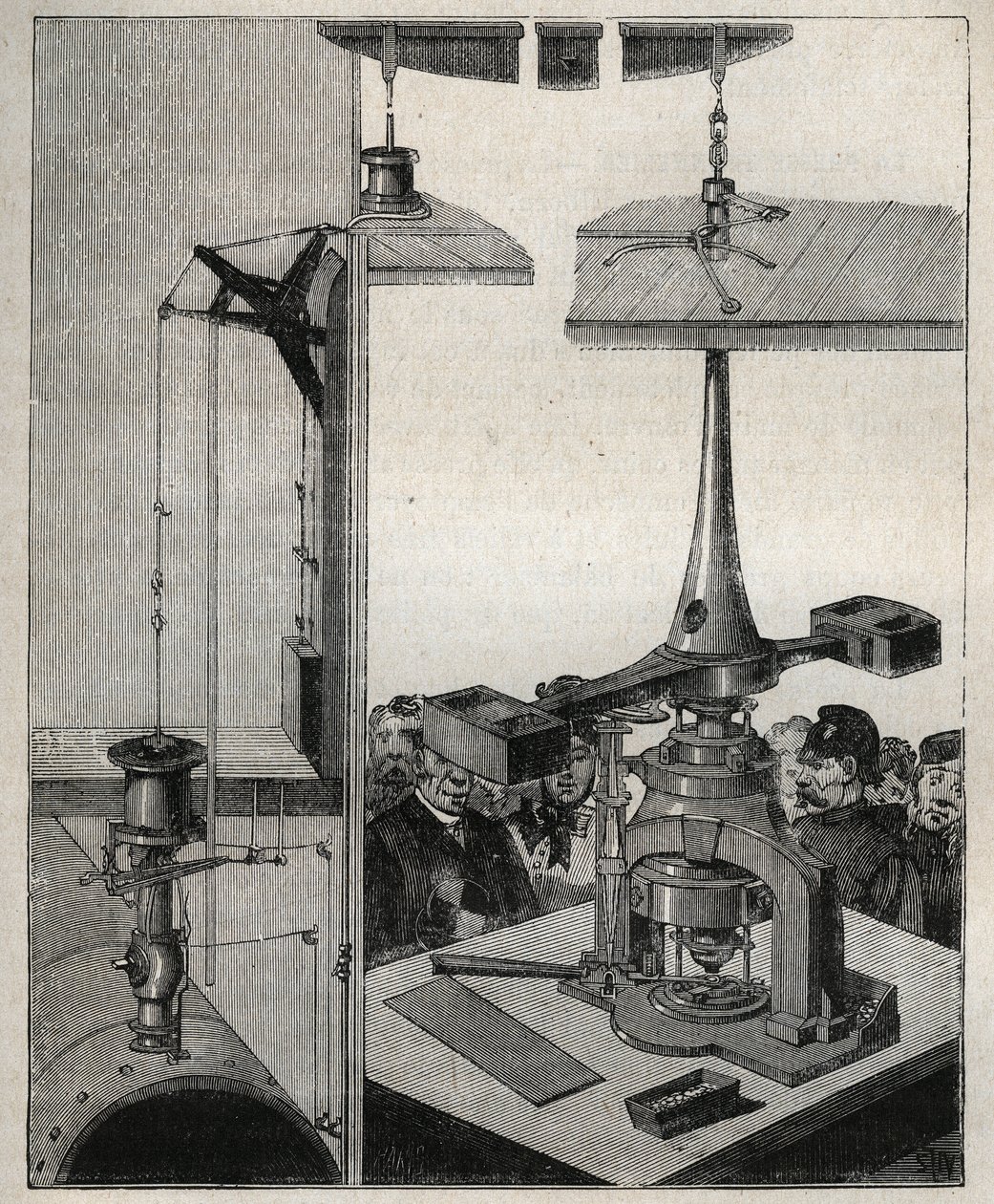 硬币。伦敦造币厂的蒸汽天平。雕刻于1885年的 "Les arts et metiers illustrstres"，作者是Adolphe BITARD。 作者 未知艺术家