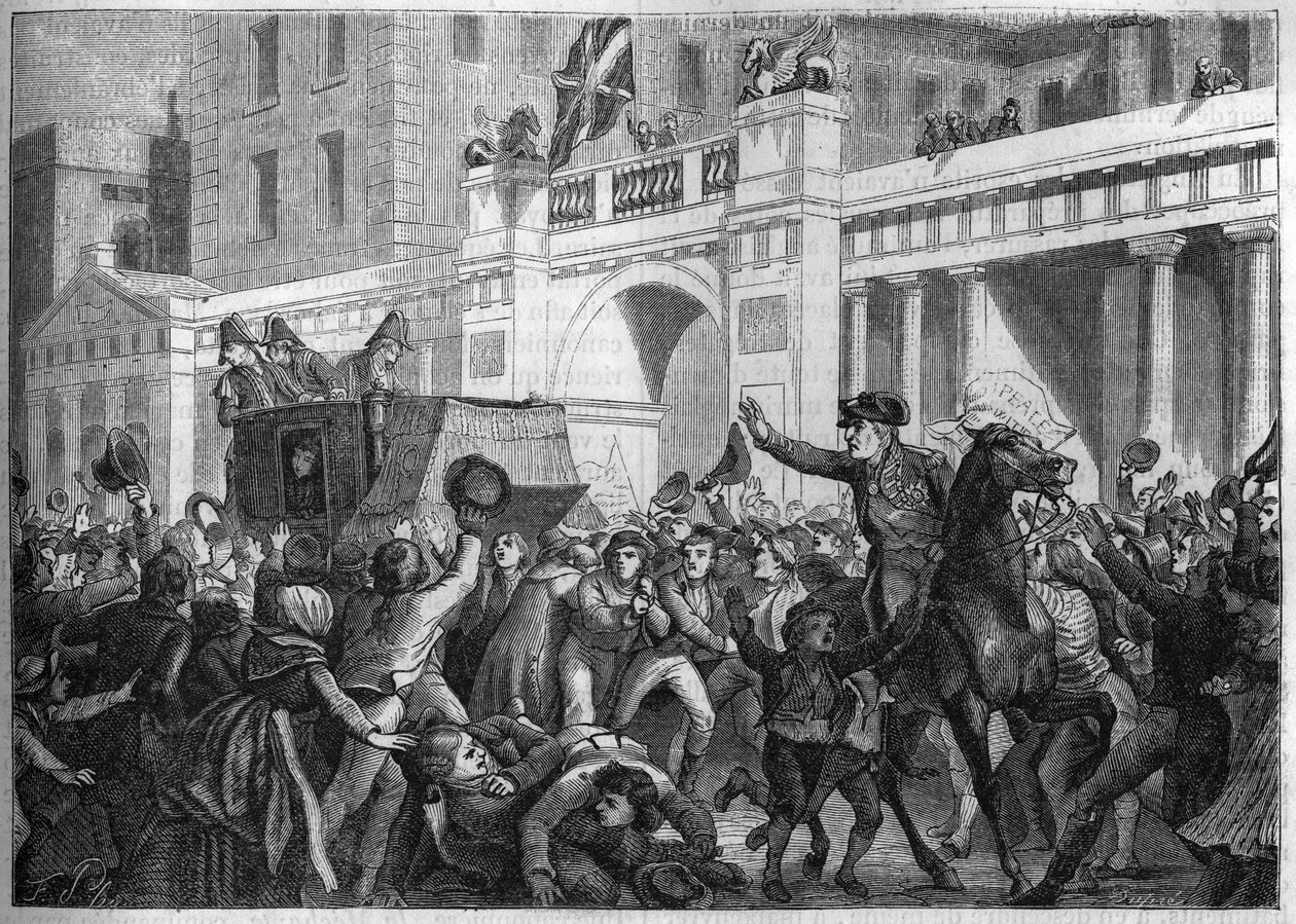 1801年，亚历山大-雅克-伯纳德-罗侯爵-劳里斯顿上校被伦敦人民凯旋而归--亚历山大-雅克-伯纳德-罗-劳里斯顿（1768-1828）法国将军，驻伦敦大使，18年他的马车被伦敦人拉走。 作者 未知艺术家