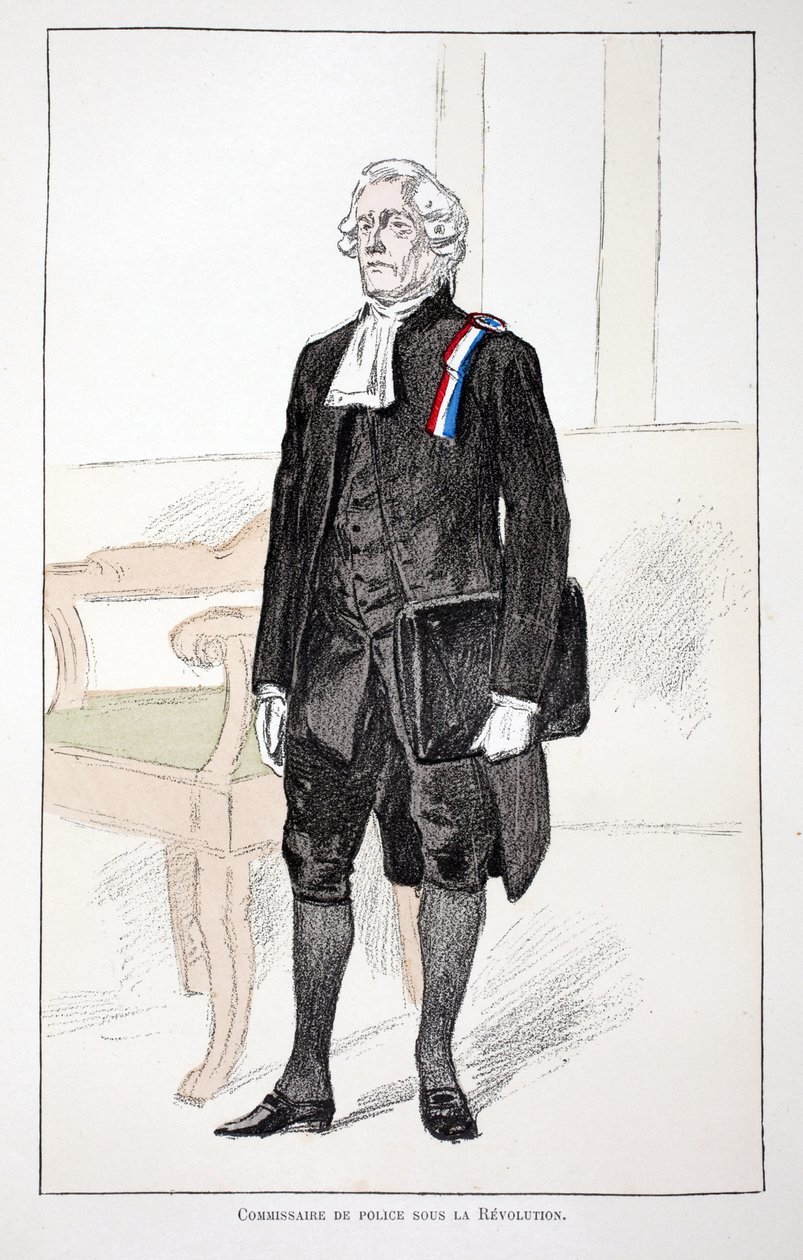 大革命期间的警务专员（1789-1799）。彩色蚀刻画，用于为路易-勒平（1846-1933）主持出版的《和平卫士队伍的历史》一书作插图，作者是阿尔弗雷德-雷伊（1868-1970）。 作者 未知艺术家
