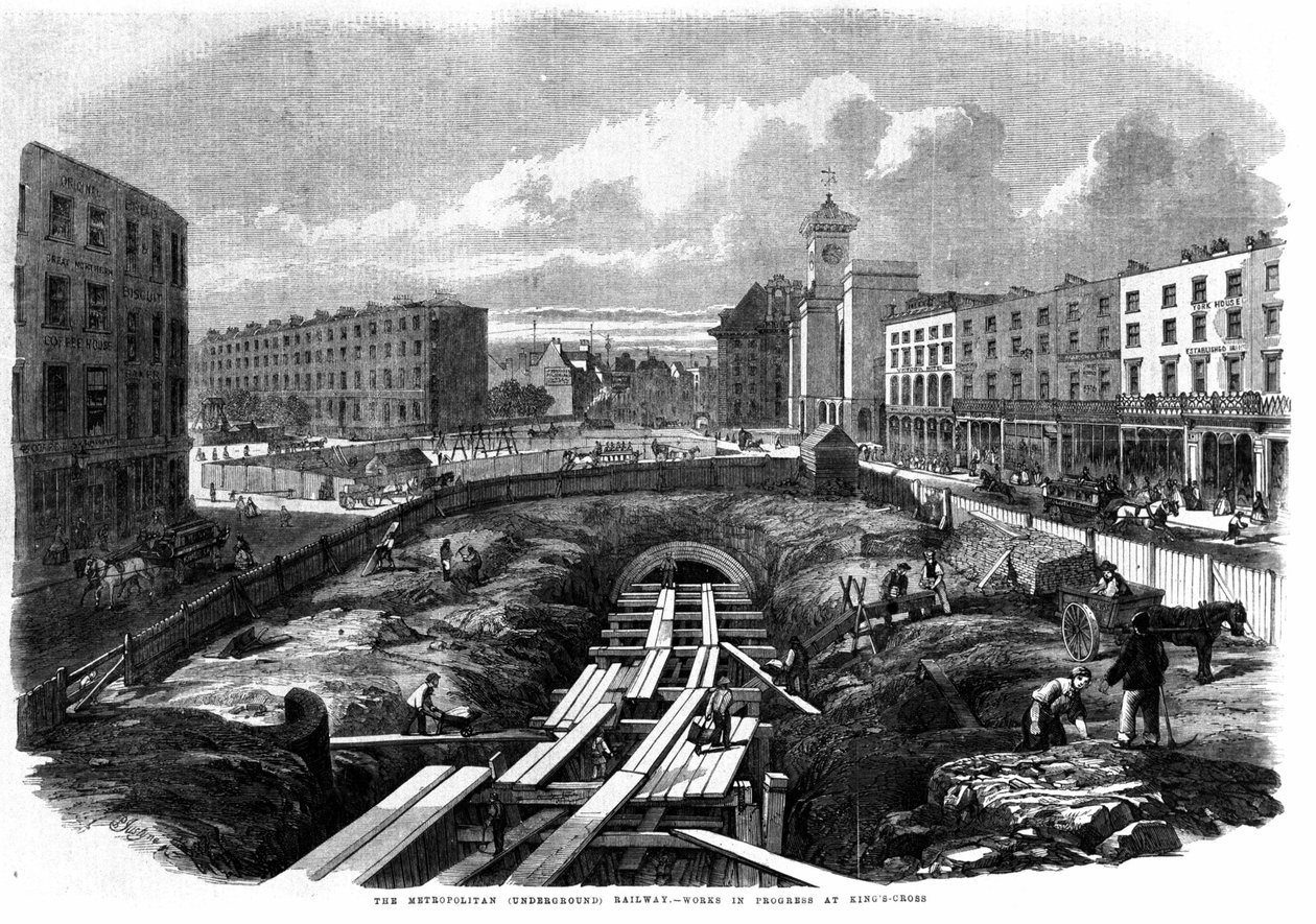 1850年伦敦地铁的建设：国王十字路口的工程。 作者 未知艺术家