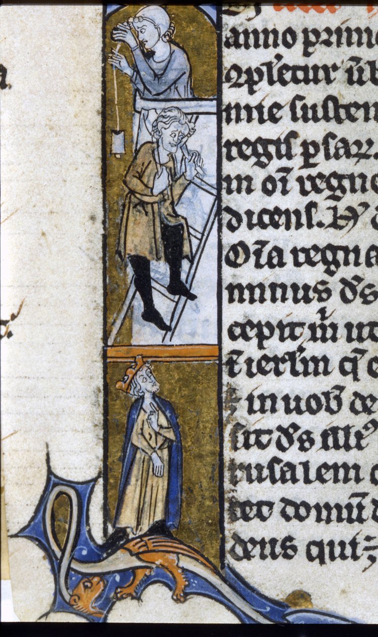 Construction of a monastery: workers and supervising king. Illumination of a manuscript from the middle of the 13th century. Bilioteca Trivulziana. 作者 未知艺术家