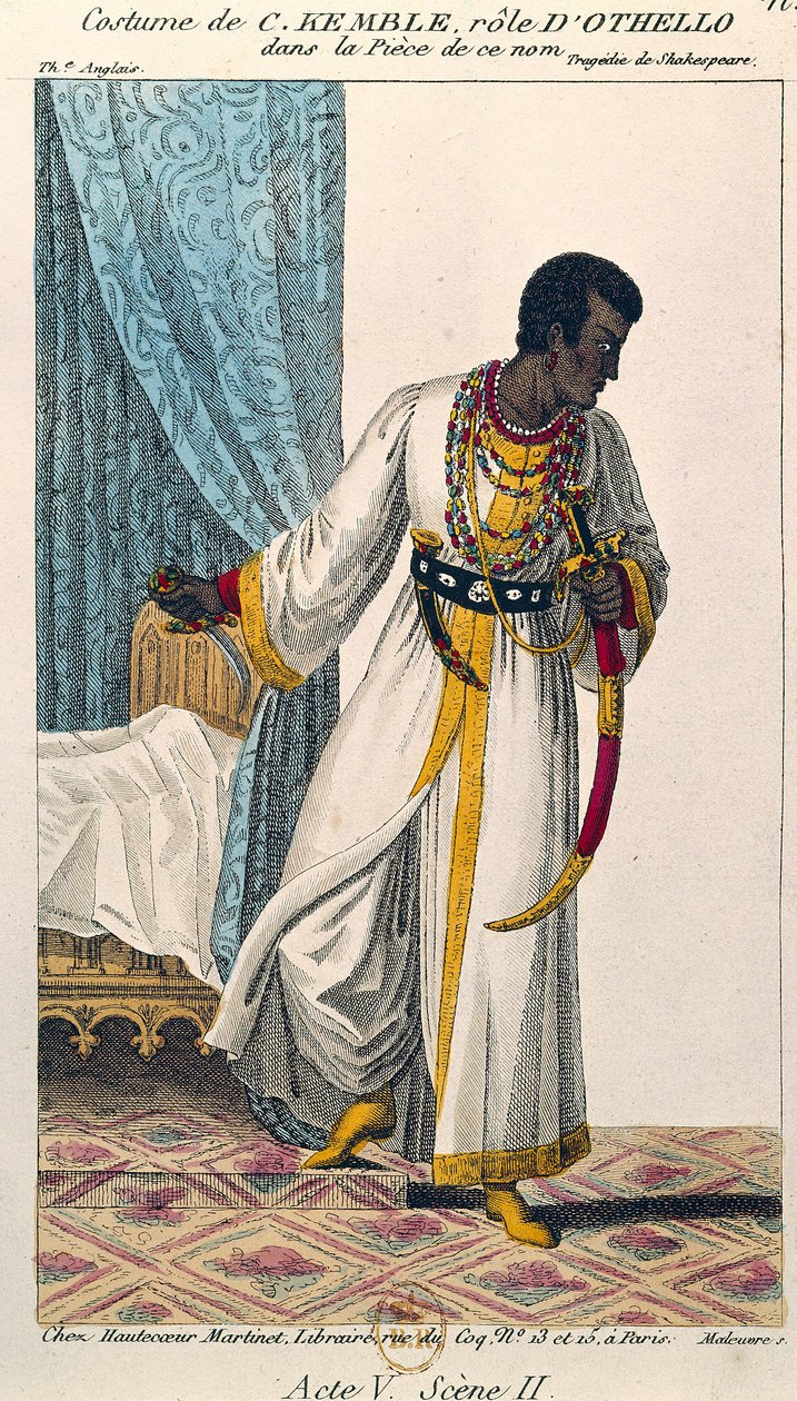 喜剧演员查尔斯-肯布尔（1775-1854）在威廉-莎士比亚（1564-1616）的同名作品中扮演奥赛罗的服装 19世纪的巴黎。B N 作者 未知艺术家