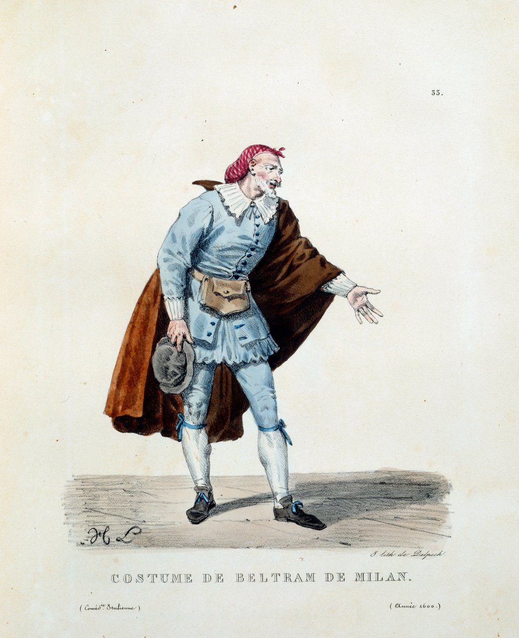 Niccolo Barbieri 的服装，被称为米兰的贝尔特拉姆（死于 1641 年），1600 年。 Hippolyte Lecomte（1781-1857）的意大利喜剧（commedia dell