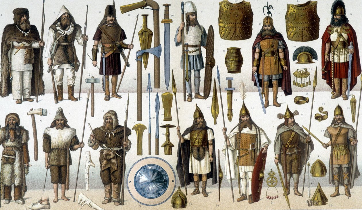 蛮族战士的服装、盔甲和武器 作者 未知艺术家