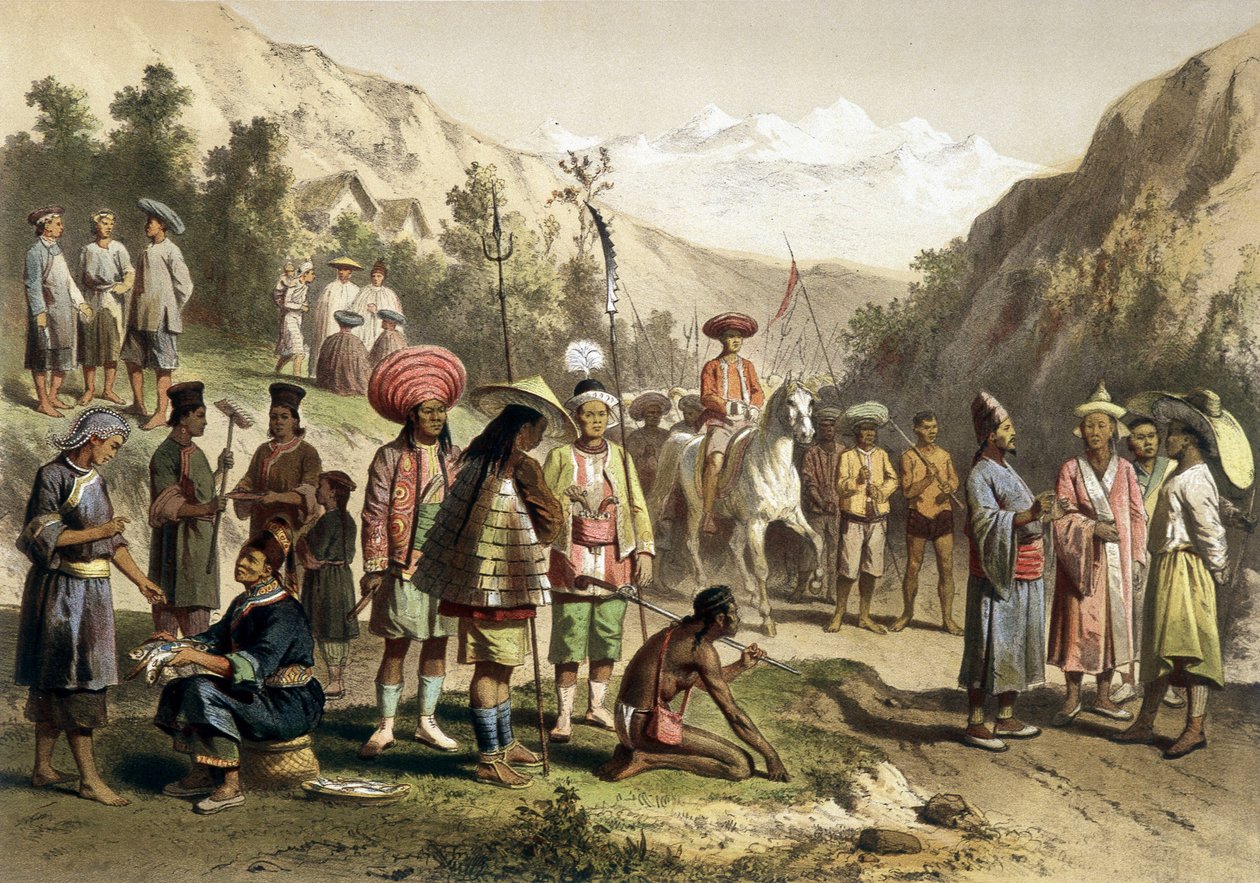 华南地区塔里王国的服装。1866-1868年印度支那勘探航行图集》，F. Garnier编辑。 作者 未知艺术家