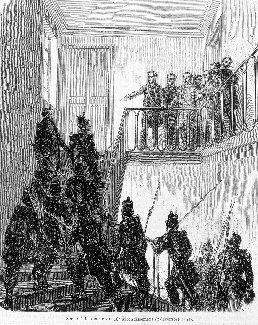 政变：1851年12月2日在巴黎第十区市政厅逮捕议员。 作者 未知艺术家