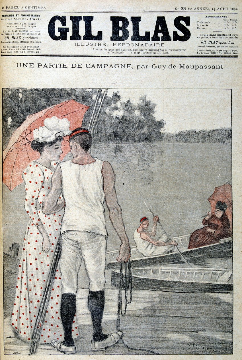 盖伊·德·莫泊桑 (Guy de Maupassant) 的““吉尔·布拉斯”(Gil Blas) 封面，说明“运动的一部分””。 14/08/1892。 作者 未知艺术家