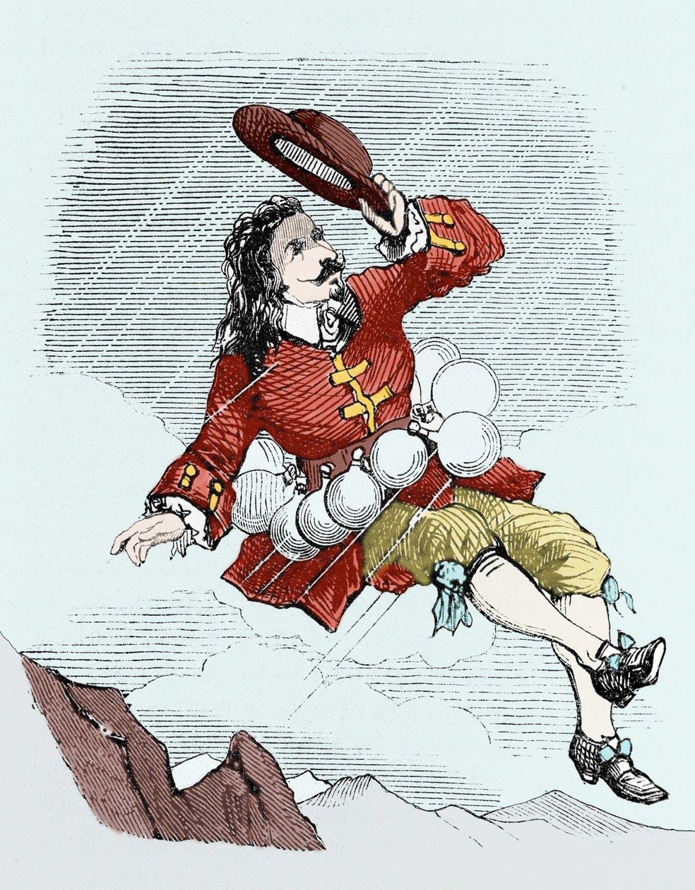 Cyrano de Bergerac 被他的小瓶取出，插图来自：“另一个世界 作者 未知艺术家
