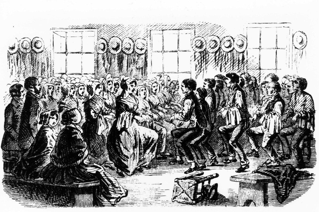 Dance Shakers. 19th century engraving. 作者 未知艺术家