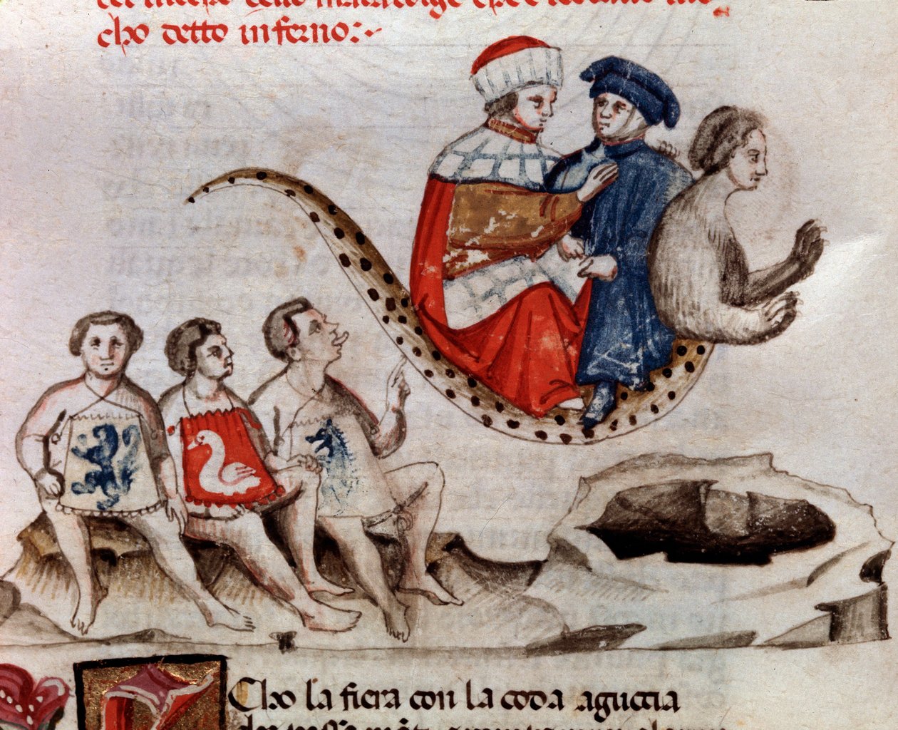 Dante and Virgil ride on Geryon