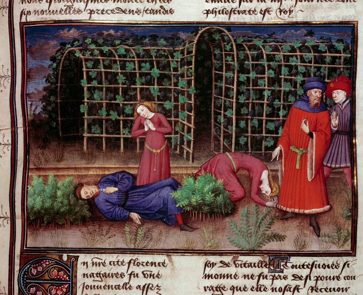 死亡 两个人死于死亡。 Jean Boccace (Giovanni Boccaccio) (1313-1375) 1450 年巴黎，阿森纳图书馆的“十日谈”缩影 作者 未知艺术家