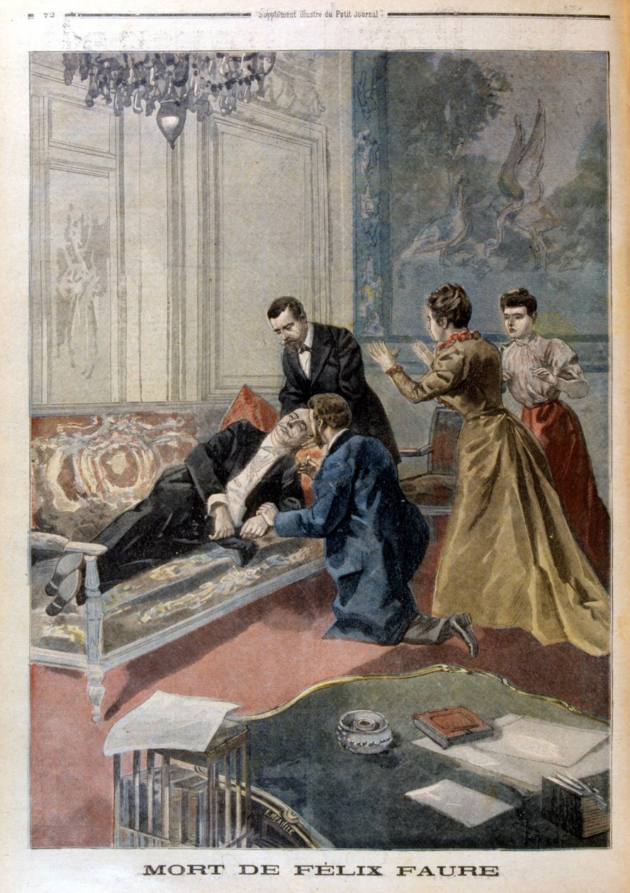 费利克斯·福雷 (Félix Faure) 在爱丽舍宫的沙龙中去世 - 1899 年 2 月 26 日的“小杂志” 作者 未知艺术家