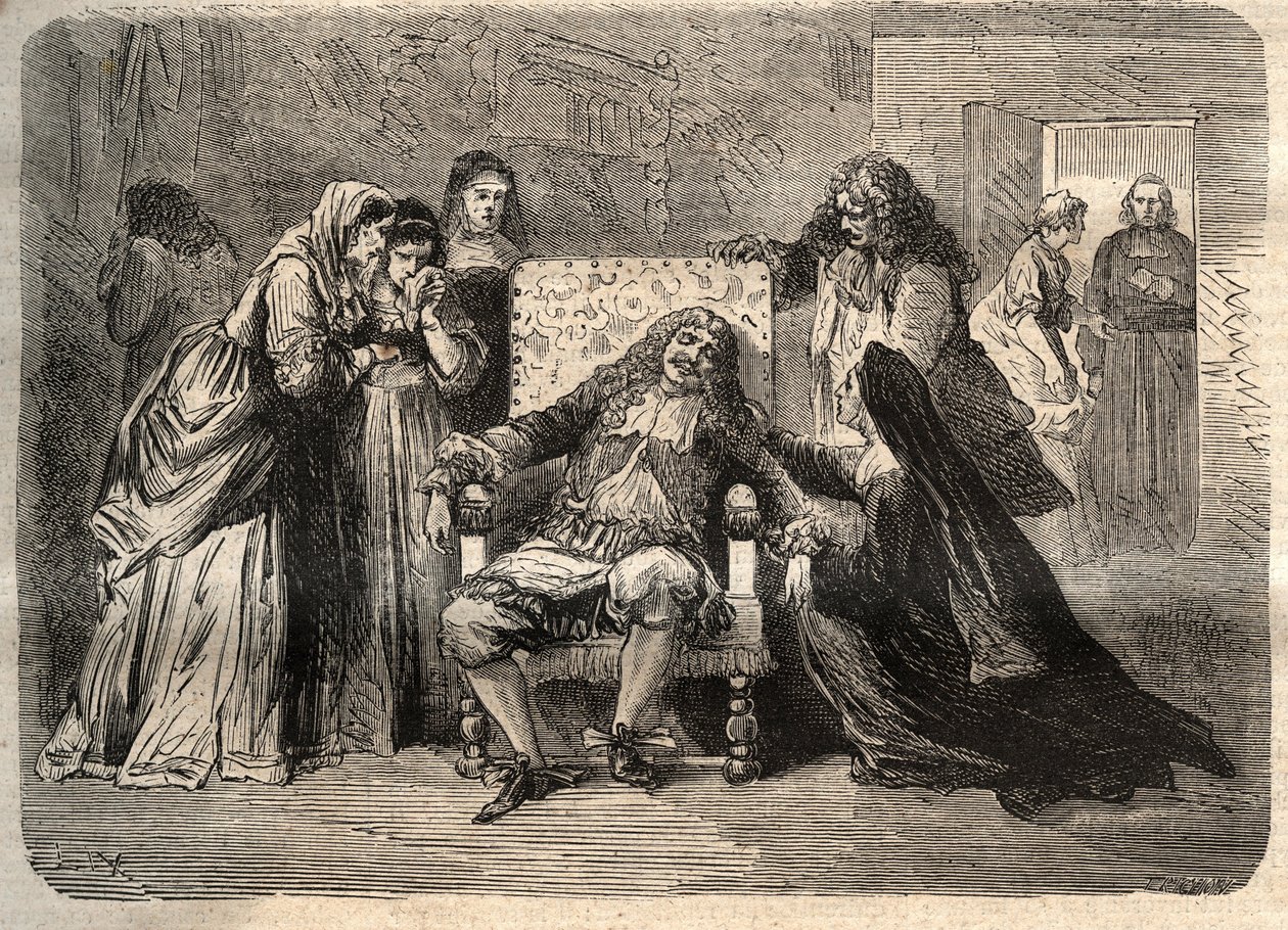 莫里哀之死--让-巴蒂斯特（Jean-Baptiste）-波克林（dit Moliere）（1622-1673）之死，2月17日 作者 未知艺术家
