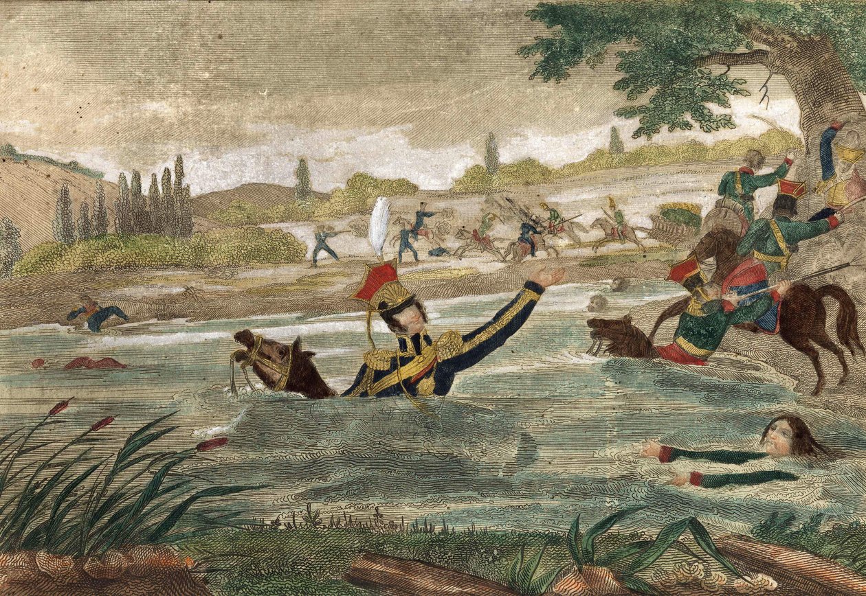 约瑟夫（Jozef）-安东尼-波尼亚托夫斯基亲王（生于1763年）在1813年通过伊尔斯特河时的死亡，当时的雕刻品 作者 未知艺术家