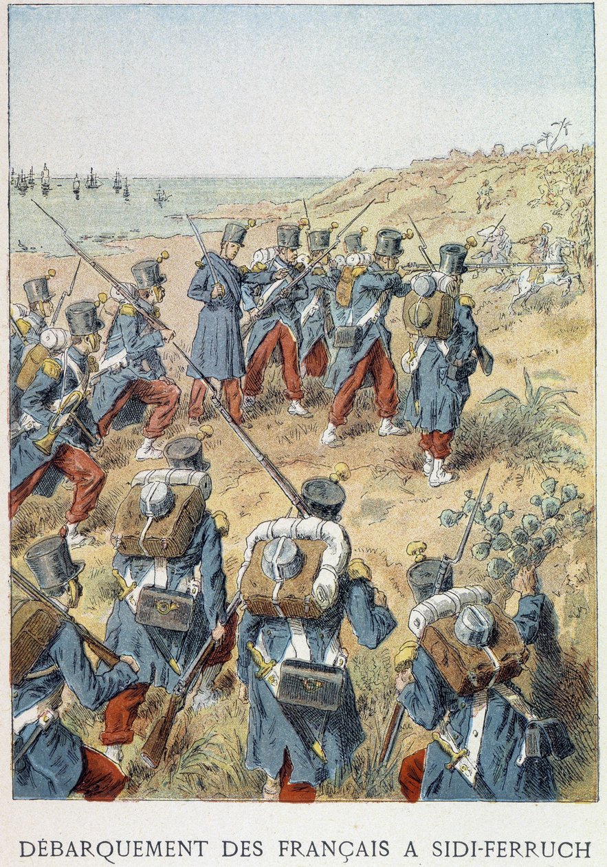 法国人在阿尔及利亚Sidi-Ferruch登陆，1830年6月14日--见《法国历史》。 作者 未知艺术家