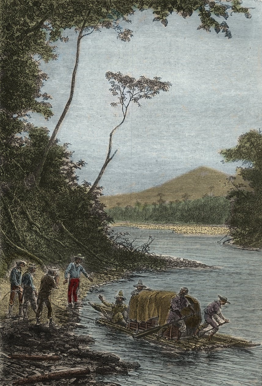 亚马逊河的后裔（1743-1744）--查尔斯-玛丽-德-拉康达明（1701-1774）雕刻的筏子的开始-- 作者 未知艺术家