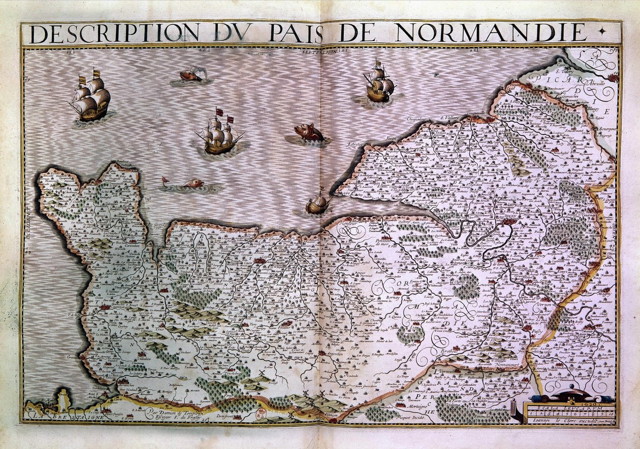 诺曼底派的描述。1620年的诺曼底地区地图。 作者 未知艺术家