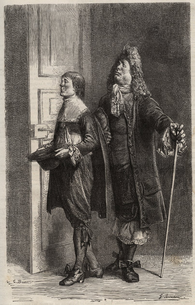 Diafoirus pere et fils - Jean Baptiste Poquelin dit Moliere (1622-1673)的 "The Imaginary Malad"（虚构的废人）的雕刻版。 作者 未知艺术家