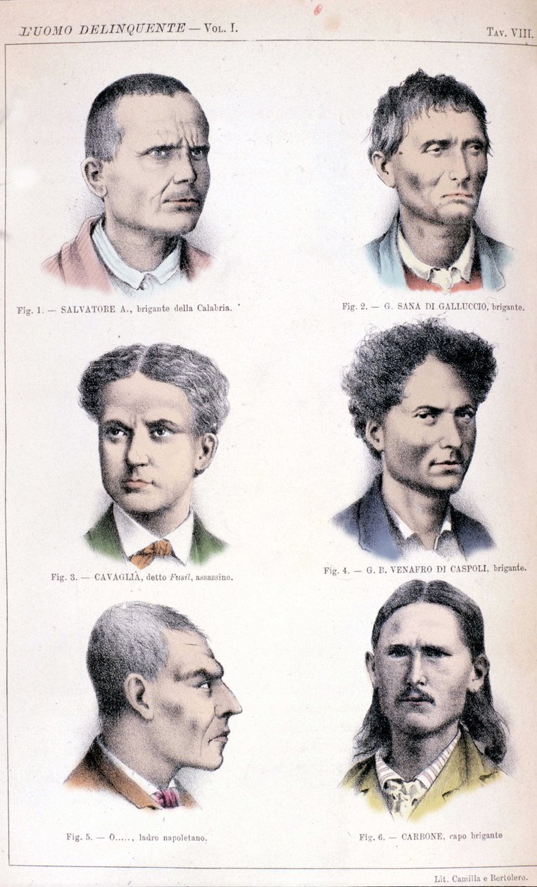 意大利犯罪学家切萨雷·隆布罗索（Cesare Lombroso，1835-1909 年）在犯罪学“犯罪人”（L