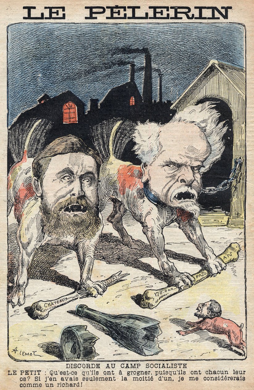 社会主义者让-焦尔（1859-1914）（左）和亨利-罗什福尔（1831-1913）（右）之间的争执。1898年6月19日 "Le Pelerin "上的插图。 作者 未知艺术家