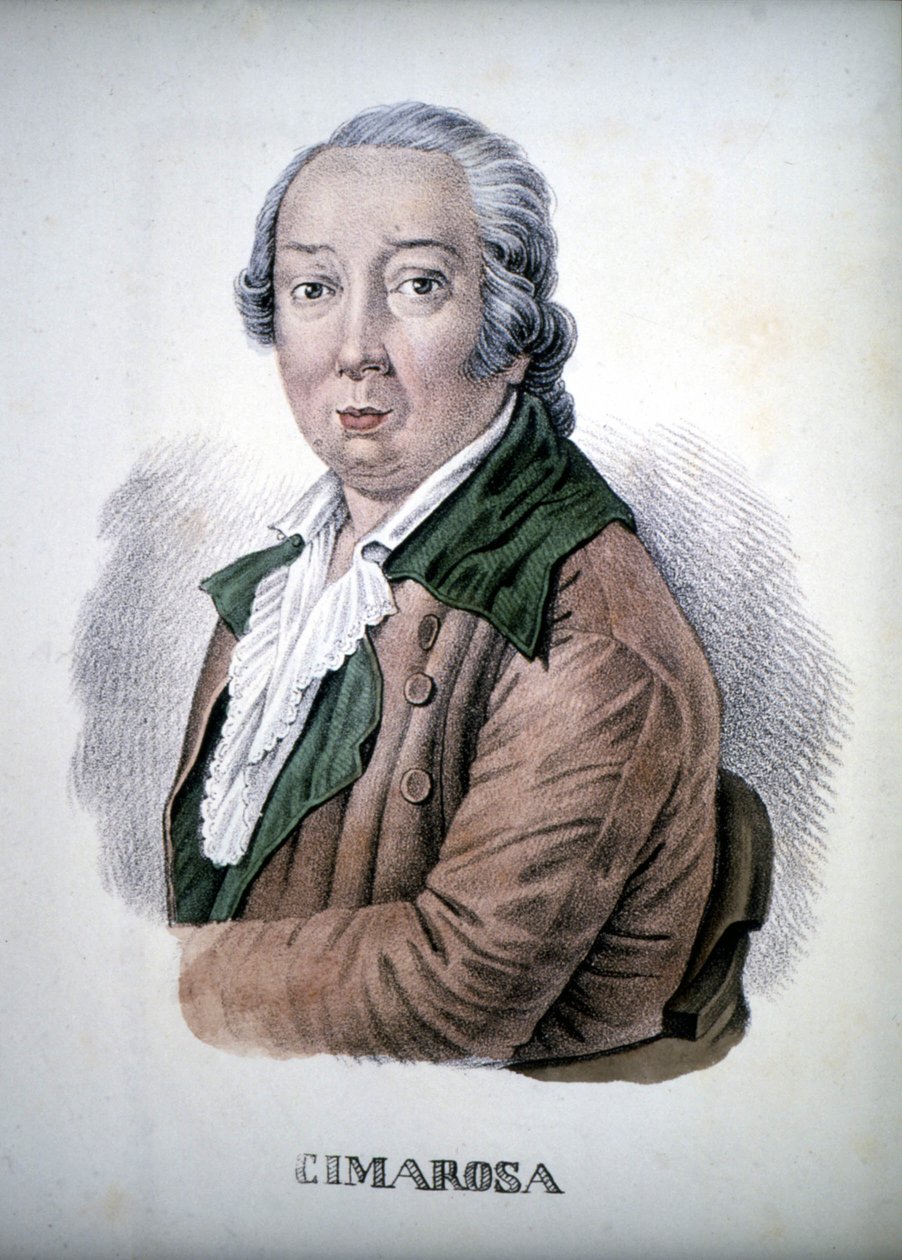 Domenico Cimarosa (1749 - 1801)，19 世纪的彩色雕刻。 作者 未知艺术家