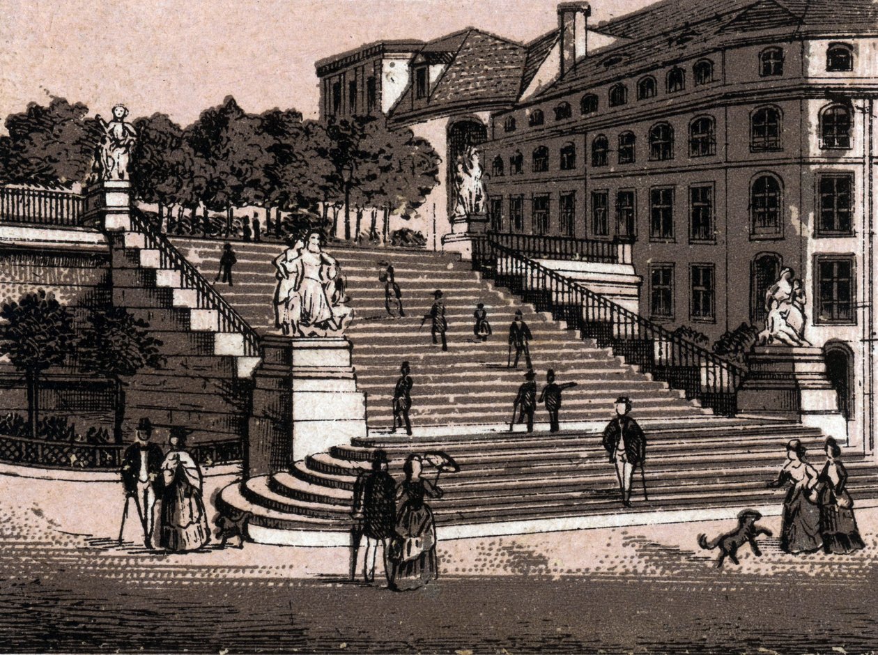 德国德累斯顿：Bruhlsche Terrace（德累斯顿的Bruhlsche Terrace）的景色。载于《世界图解168景》无日期（19世纪末）。 作者 未知艺术家