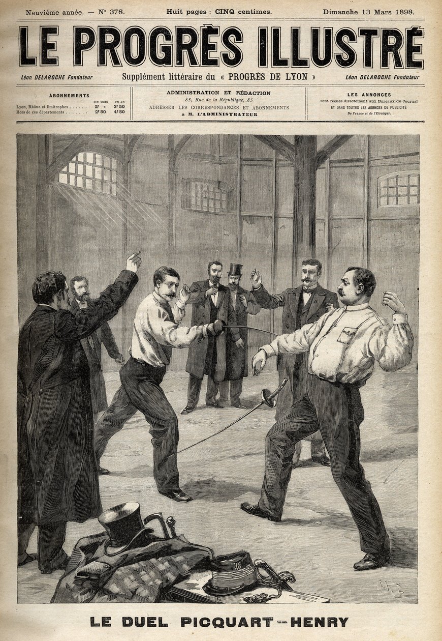 德雷福斯案件。乔治-皮卡尔中校（1854-1914）和休伯特-亨利（1846-1898）的决斗 作者 未知艺术家