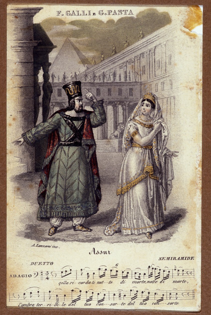 乔基诺·罗西尼 (1792-1868) 歌剧《塞米拉米斯》(Semiramis) 中朱迪塔·帕斯塔 (Giuditta Pasta) 和菲利普·加利 (Filippo Galli) 的二重奏 作者 未知艺术家