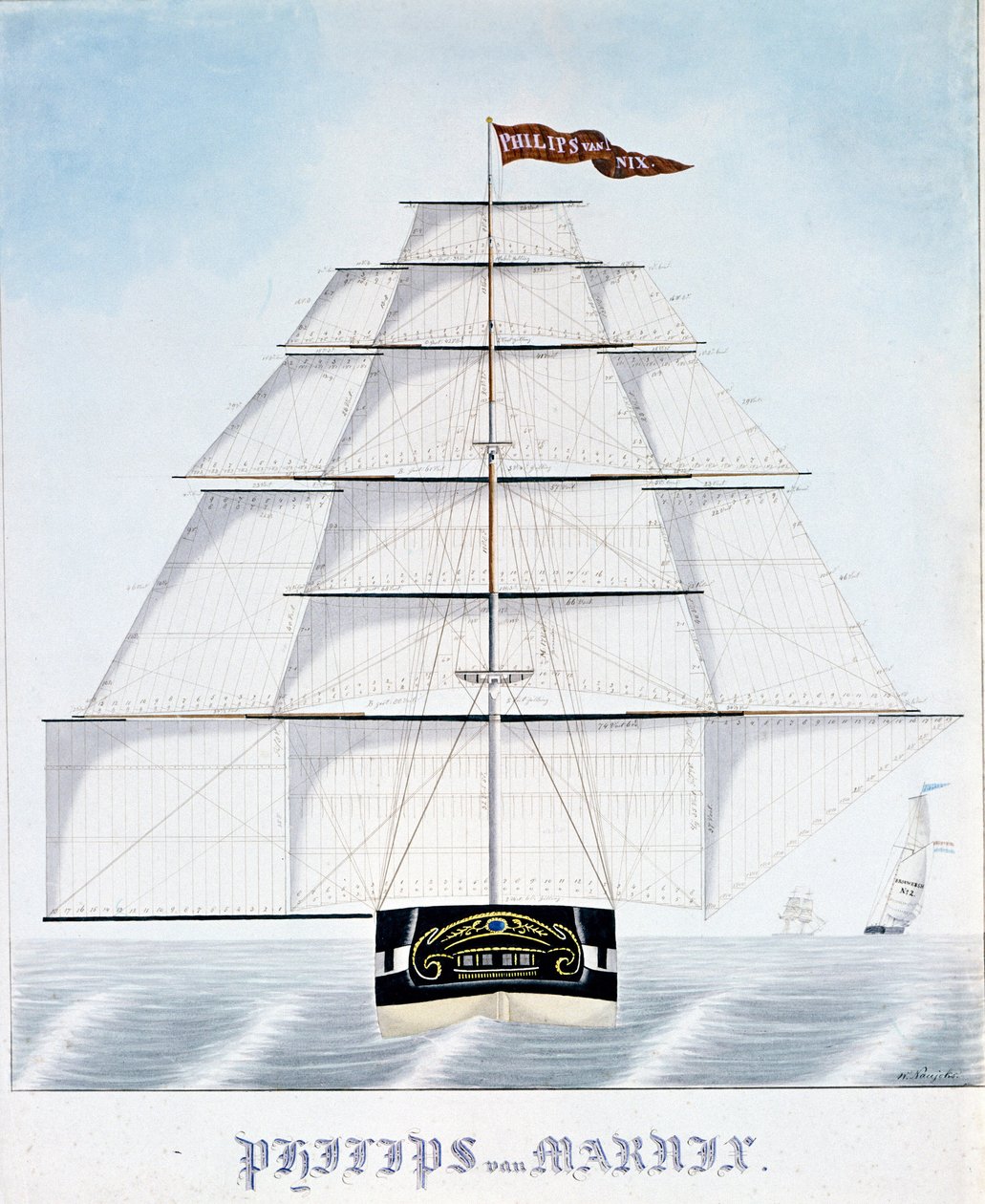荷兰快船 Philip van Marnix 配备了额外的帆 Ilustration by W. Naujoks。 19世纪 作者 未知艺术家