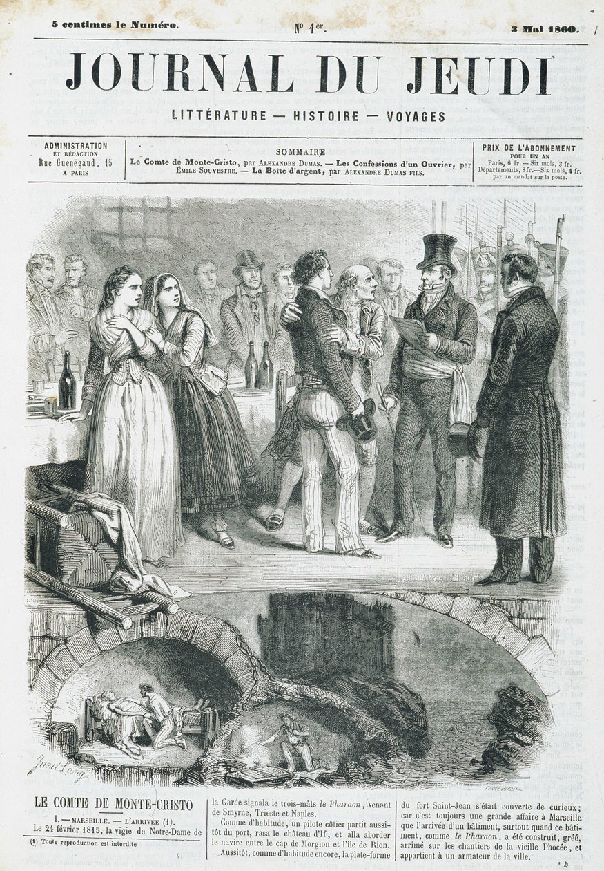 基督山伯爵埃德蒙·唐泰斯 (Monte Cristo) 于 1860 年 3 月 5 日在“Le Journal du Thursday”中举办招待会 作者 未知艺术家