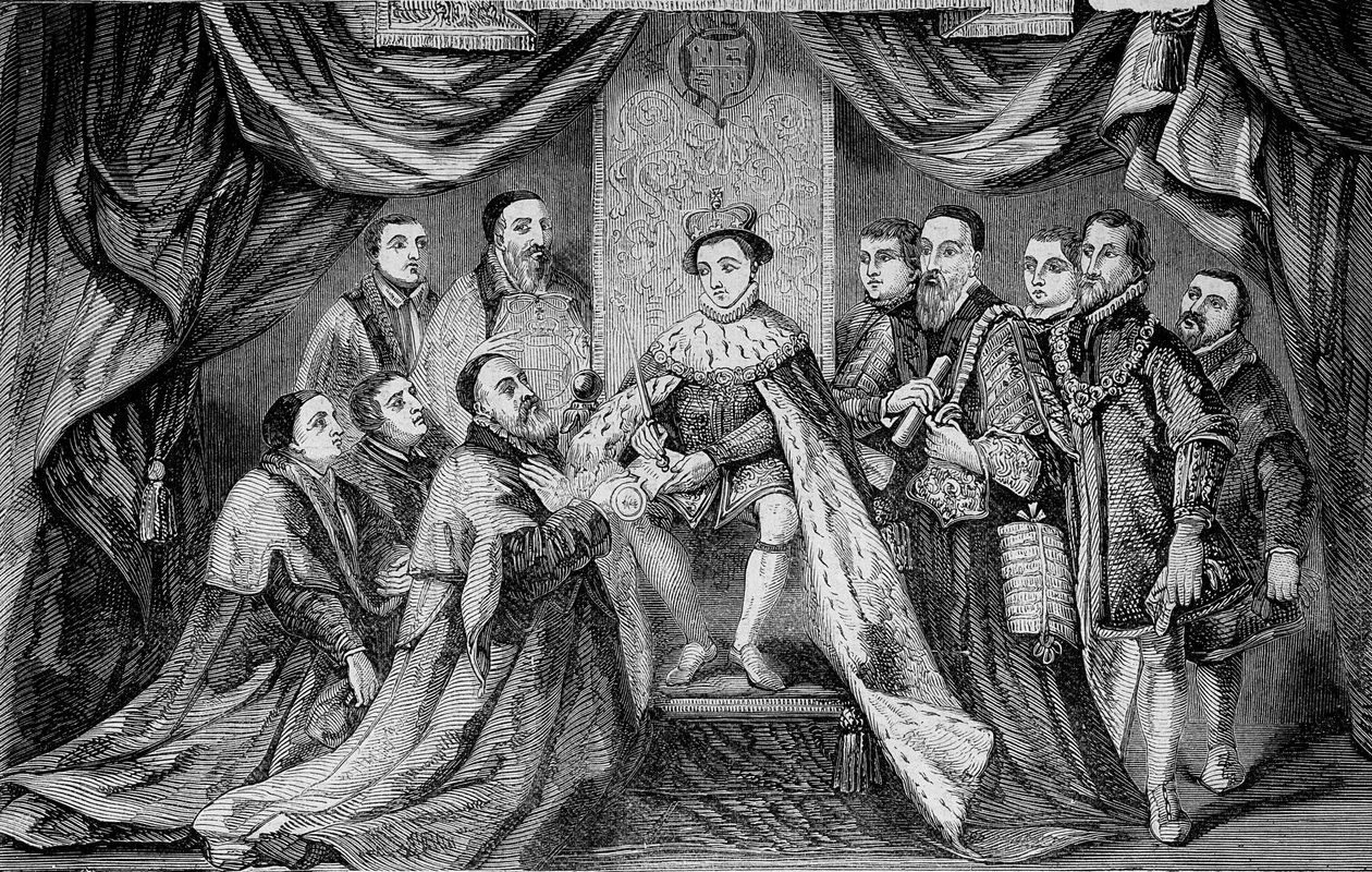 英格兰国王爱德华六世（1547 - 1553），通过向布里德维尔签署特许状授予特权--根据汉斯-霍尔宾的说法。 作者 未知艺术家