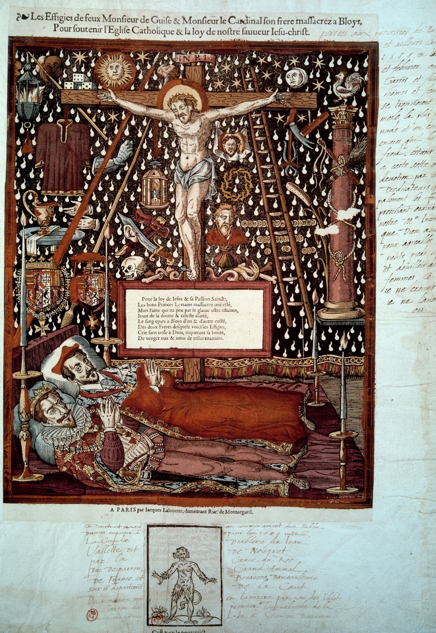 1588 年 12 月 23 日至 24 日亨利三世下令在布卢瓦谋杀第三代吉斯公爵 (1550-1588) 和他的兄弟吉斯红衣主教路易二世 (1555-1588) 的肖像 16 世纪巴黎，BN 作者 未知艺术家